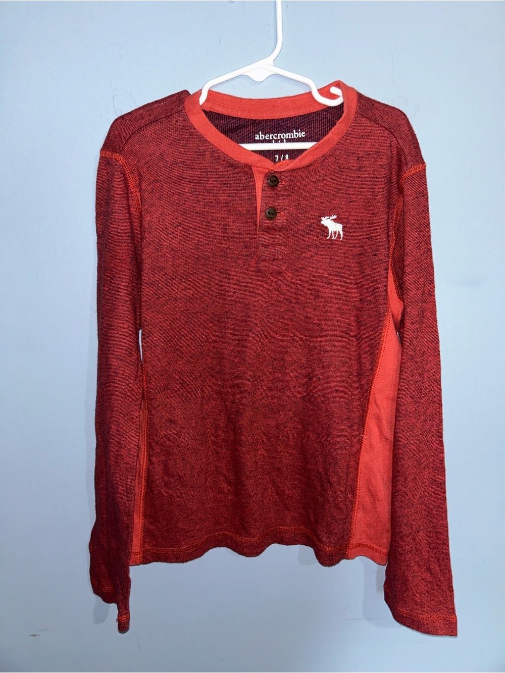 Abercrombie & Fitch Red Two-Tone Long-Sleeve Henley